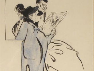 Vente aux enchères VILLON "Le talent de Monsieur Forain". Caricature.  Encre, signée en b
