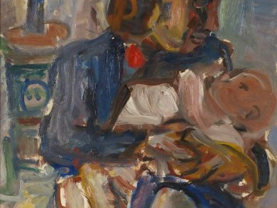 Ecole française XXème "Maternité". Huile sur carton.   45 x 37 cm