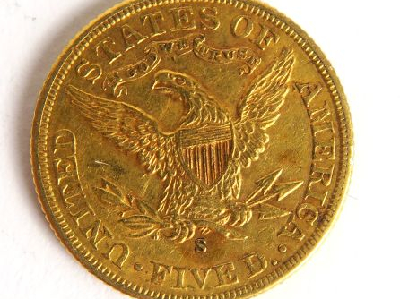 1 pièce de 5 dollars or, 1900. Frais acheteurs : 5 % HT