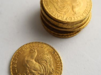 Vente aux enchères 10 pièces 20 francs or (1849 A, 1897 A, 1907 x 2, 1908, 1910 x 2, 1912