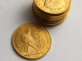 Vente aux enchères 10 pièces 20 francs or (1848 A, 1896 A, 1897 A, 1907, 1908 x 2, 1909 x