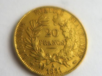 Vente aux enchères 1 pièce de 20 francs or, 1851 A