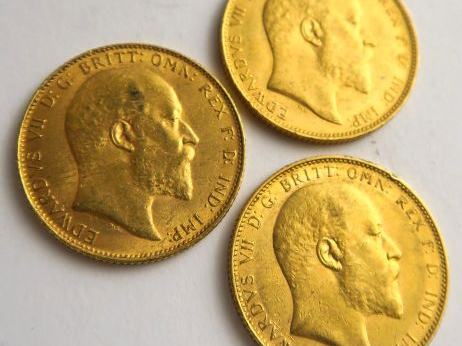 3 pièces Edouard VII or, 1902, 1905 et 1910