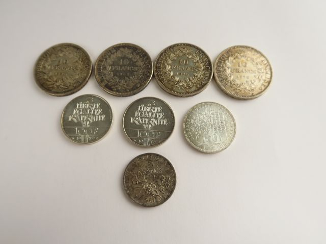 4 p. 10 francs argent, 3 p. 100 francs argent, 1 p. 5 francs argent