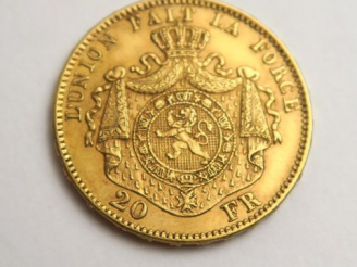 Vente aux enchères 1 pièce de 20 francs belge. 1875