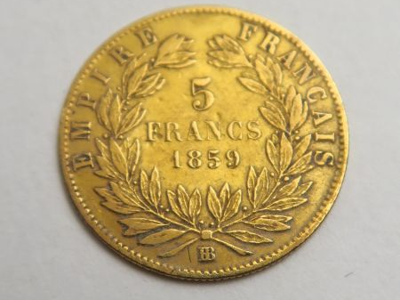 1 pièce de 5 francs or. 1859, B