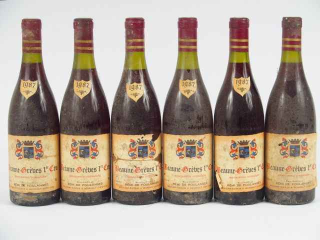 6 BOUTEILLES BEAUNE GREVES 1er CRU R. DE FOULANGES - 1987 - 2 CM à 3 C