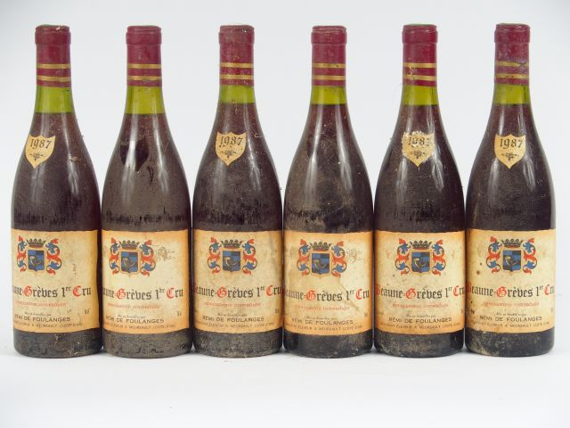 6 BOUTEILLES BEAUNE GREVES 1er CRU R. DE FOULANGES - 1987 - 1 CM à 2 C