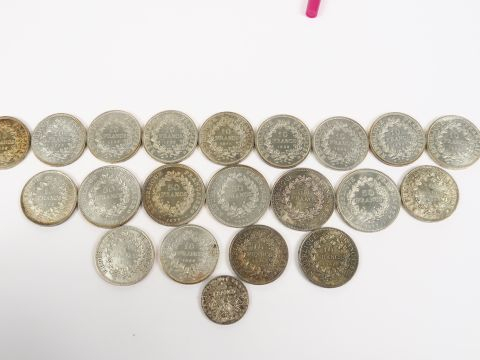 Ensemble de 5 pièces de 50 francs argent, 16 pièces de 10 francs argen