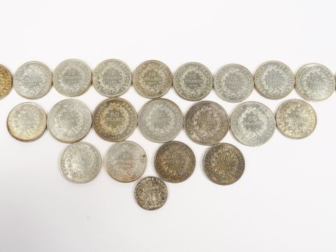 Ensemble de 5 pièces de 50 francs argent, 16 pièces de 10 francs argen