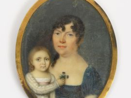 Miniature en médaillon fin XVIIIème début XIXème 'portrait de jeune mè