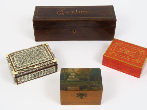 Boite à peinture Napoléon III en marqueterie (état moyen) , boite en a