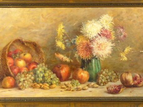 M. ANTOINETTE QUEROY "Nature morte aux fruits" Huile sur toile, signée