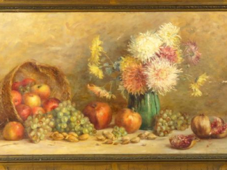 Vente aux enchères M. ANTOINETTE QUEROY "Nature morte aux fruits" Huile sur toile, signée