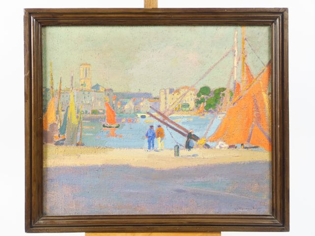 Guillaume ROGER "Soleil couchant sur le port de la Rochelle" Huile sur