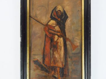 A. RIOL "Guerrier arabe" Huile sur panneau, signée en bas à droite et 