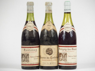 Vente aux enchères 3 BOUTEILLES CAVE DES CORDELIERS : 1 SAVIGNY LES BEAUNE 1969 5,5 CM - 