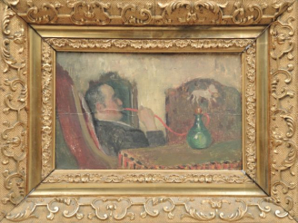Vente aux enchères Ecole française vers 1900 « Le fumeur de narguilé »  Huile sur panneau