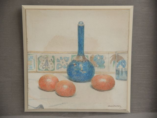 HENRI RACHOU « Nature morte » Pastel (mouillure) 20.5 x 20 cm