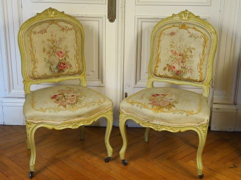 Mobilier de salon Napoléon III de style Louis XV en bois laqué gris ve