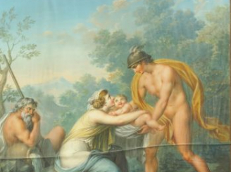 Vente aux enchères Paire de gouaches italiennes XIX ème "Scènes mythologiques". 37 x 27 c