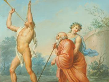 Paire de gouaches italiennes XIX ème "Scènes mythologiques". 37 x 27 c