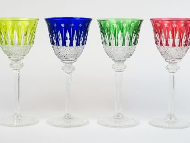 SAINT LOUIS. Six verres à pied en cristal bicolore.  Signés.