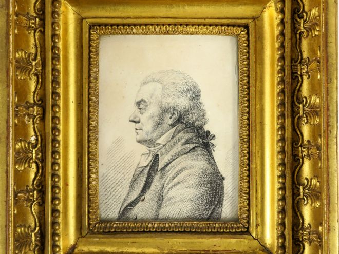 Ecole française XIXème. "Portrait d'homme de profil",  Dessin au crayo