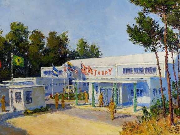 Ecole brésilienne XXème "La sortie de l'usine Toddy".  Huile sur isore