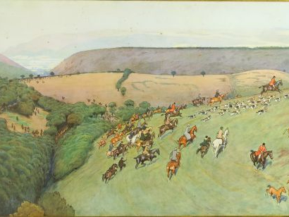 Cecil ALDIN. Trois différentes lithographies "Scènes de chasse à courr