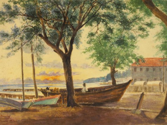 Vente aux enchères PA. BAILLY "Vue de Fort de France". Aquarelle, signée, datée 1931 et s