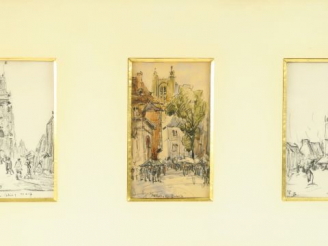 Vente aux enchères Frank BOGGS. Trois différentes études de villes animées.  Trois dessin