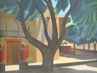 Vente aux enchères Edgard HEREFORD "Village du Midi en été".  Huile sur toile, signée en 