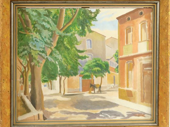 R. IHLEE "Village du Midi en été".  Huile sur toile, signée en bas à d