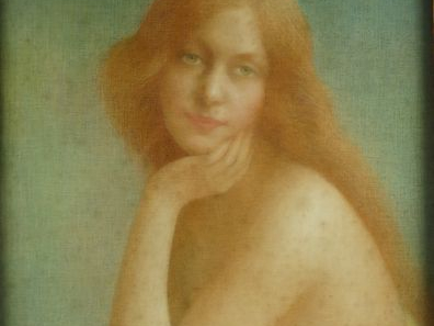 E. LOUP "Portrait de jeune femme rousse".  Pastel, signé en haut à gau