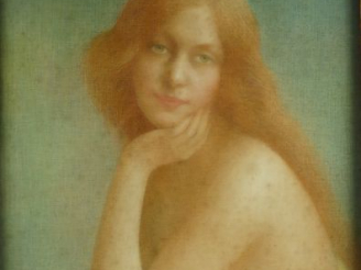 Vente aux enchères E. LOUP "Portrait de jeune femme rousse".  Pastel, signé en haut à gau