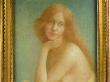 E. LOUP "Portrait de jeune femme rousse".  Pastel, signé en haut à gau