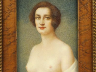Vente aux enchères E. LOUP "Portrait de femme nue".  Huile sur papier marouflé sur toile,