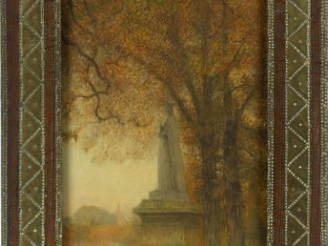 Vente aux enchères E. LOUP "Le jardin du Luxembourg".  Huile sur carton, signée en bas à 