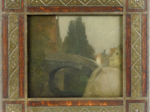 E. LOUP "Bruges, étude". Huile sur carton, signée en bas à droite.  20