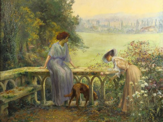 C.H. ROULLIER "Coin de parc". Huile sur toile, signée en bas à gauche.