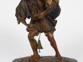 Sujet 1900 en plâtre polychrome 'Porteur d'eau d'Afrique du Nord'. Sig