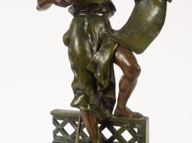 Vente aux enchères GERMAIN. 'Allégorie du travail'. Sujet en régule polychrome, signé. H.