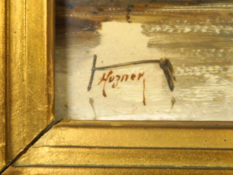 HUZNER. 'Marines'. Paire d'huiles sur panneau, signées.  Dim. : 15,5 x