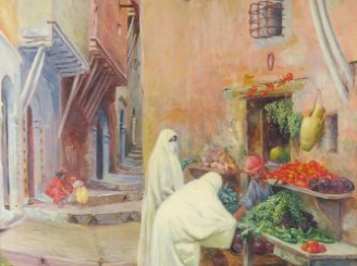 Vente aux enchères W. TODE. 'Rue du Nil à Alger'. Huile sur toile, signée en bas à gauche