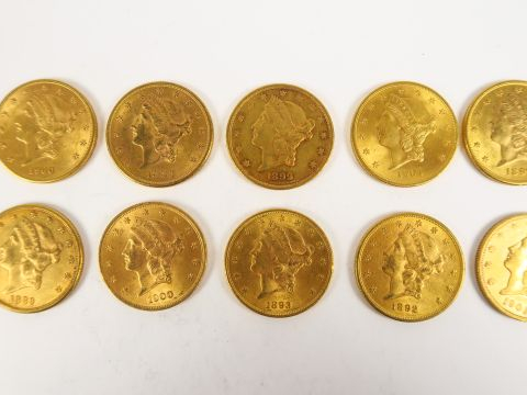 10 pièces de 20 dollars or