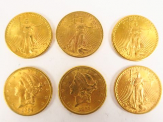 Vente aux enchères 6 pièces de 20 dollars or