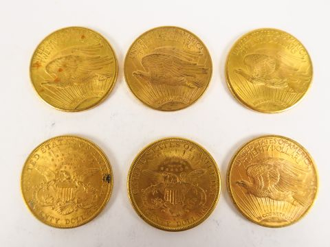 6 pièces de 20 dollars or