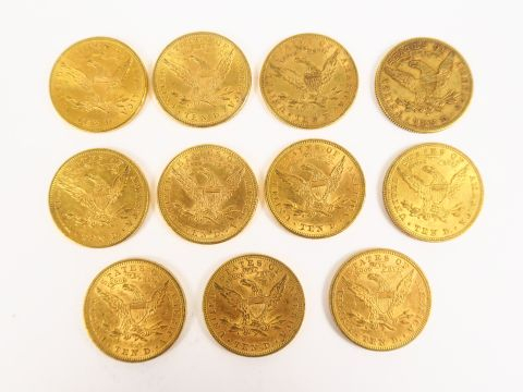 11 pièces de 10 dollars or