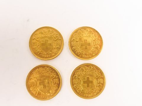 4 pièces de 20 francs suisse or